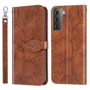 huismerk Voor Samsung Galaxy S21 5G Life of Tree Embossing Patroon Horizontale Flip Lederen Case met Houder & Kaart Slot & Portemonnee & Foto Frame & Lanyard (