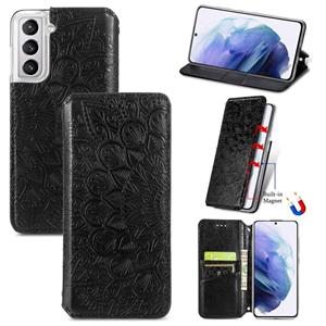 huismerk Voor Samsung Galaxy S22 5G bloeiende mandala reliëf magnetische horizontale flip lederen tas met houder & kaart slots & portemonnee