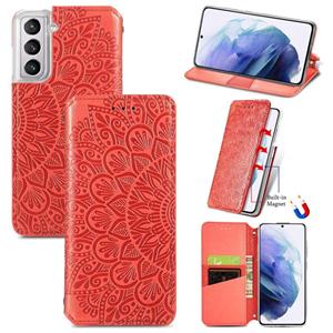 huismerk Voor Samsung Galaxy S22 5G bloeiende mandala reliëf magnetische horizontale flip lederen tas met houder & kaart slots & portemonnee