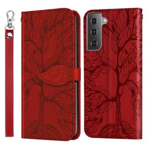 huismerk Voor Samsung Galaxy S21 + 5G Life of Tree Embossing Patroon Horizontale Flip Leather Case met houder & Kaart Slot & Portemonnee & Foto Frame & Lanyard