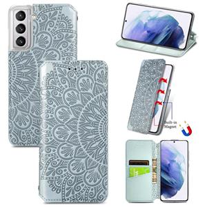 huismerk Voor Samsung Galaxy S22 5G bloeiende mandala reliëf magnetische horizontale flip lederen tas met houder & kaart slots & portefeuille