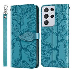 huismerk Voor Samsung Galaxy S21 Ultra 5G Life of Tree Embossing Patroon Horizontale Flip Lederen Case met Houder & Kaart Slot & Portemonnee & Foto Frame & Lan