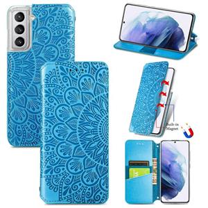 huismerk Voor Samsung Galaxy S22 5G bloeiende mandala reliëf magnetische horizontale flip lederen tas met houder & kaart slots & portemonnee