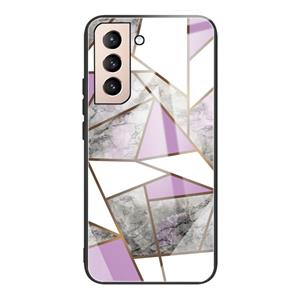 huismerk Voor Samsung Galaxy S21 5G abstract marmeren patroon glazen beschermhoes (Rhombus grijs paars)