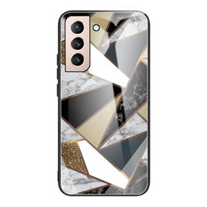 huismerk Voor Samsung Galaxy S21 5G abstract marmeren patroon glazen beschermhoes (Rhombus Golden)