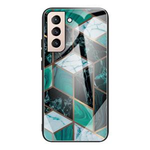 huismerk Voor Samsung Galaxy S21 5G abstract marmeren patroon glazen beschermhoes (Rhombus donkergroen)