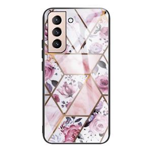 huismerk Voor Samsung Galaxy S21 5G abstract marmeren patroon glazen beschermhoes (Rhombus Rose)