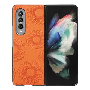 huismerk Voor Samsung Galaxy Z Fold3 5G Zonnebloempatroon PU+TPU+PC SHOCKPOBLE telefoonhoes