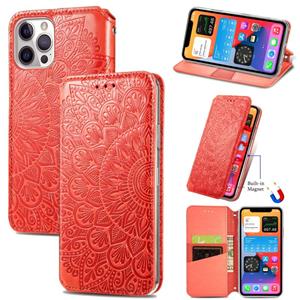 huismerk Blooming Mandala Embossed Pattern Magnetic Horizontal Flip Leather Case with Holder & Card Slots & Wallet For iPhone 12 mini(Orange)