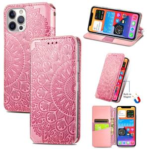 huismerk Blooming Mandala Embossed Pattern Magnetic Horizontal Flip Leather Case with Holder & Card Slots & Wallet For iPhone 12 mini(Pink)