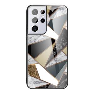 huismerk Voor Samsung Galaxy S21 Ultra 5G abstract marmeren patroon glazen beschermhoes (Rhombus Golden)