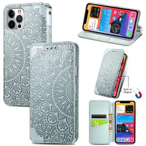 huismerk Blooming Mandala Embossed Pattern Magnetic Horizontal Flip Leather Case with Holder & Card Slots & Wallet For iPhone 12 mini(Grey)