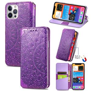 huismerk Blooming Mandala Embossed Pattern Magnetic Horizontal Flip Leather Case with Holder & Card Slots & Wallet For iPhone 12 mini(Purple) Blooming Mandala