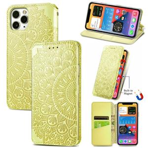 huismerk Blooming Mandala Embossed Pattern Magnetic Horizontal Flip Leather Case with Holder & Card Slots & Wallet For iPhone 12 mini(Yellow)