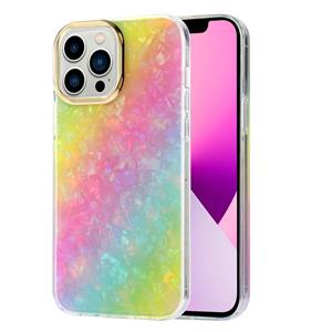 huismerk Galvaniseren Shell Textuur Telefooncase voor iPhone 13 (Rainbow Y1)