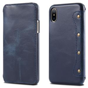 huismerk Olie Wax Top-graan koeienhuid horizontale Flip lederen case voor iPhone X/XS met kaartsleuven & portemonnee (blauw)