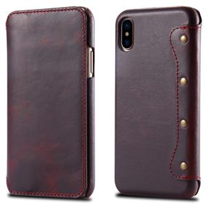 denior Olie Wax Top-graan koeienhuid horizontale Flip lederen case voor iPhone X/XS met kaartsleuven & portemonnee (rood)