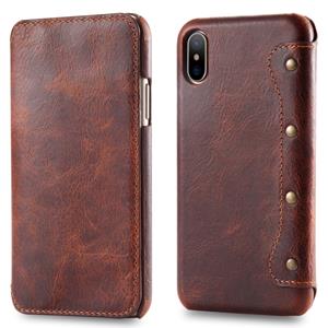 huismerk Olie Wax Top-graan koeienhuid horizontale Flip lederen case voor iPhone X/XS met kaartsleuven & portemonnee (bruin)