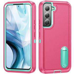 huismerk Voor Samsung Galaxy S22 5G 3 in 1 Rugged houder Telefoonhoes (Pink + Blauw)