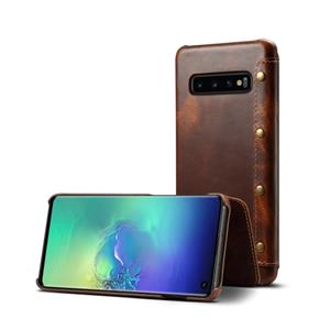 denior Olie Wax Top-graan koeienhuid horizontale Flip lederen case voor Galaxy S10e met kaartsleuven & portemonnee (bruin)