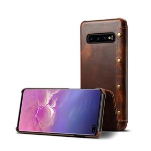 denior Olie Wax Top-graan koeienhuid horizontale Flip lederen case voor Galaxy S10 PLUS met kaartsleuven & portemonnee (bruin)