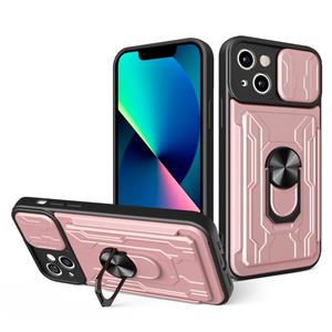 huismerk Sliding Camshield Card Phone Case For iPhone 13(Rose Gold)