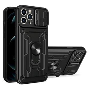 huismerk Glijdende Cockshield Card Phone Case voor iPhone 13 Pro (Black)