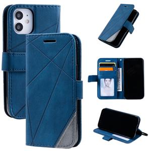 huismerk Voor iPhone 12 Skin Feel Splicing Horizontale Flip Lederen case met Holder & Card Slots & Wallet & Photo Frame(Blauw)