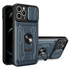 huismerk Sliding Camshield Card Phone Case For iPhone 13 Pro(Grey Blue)