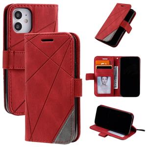 huismerk Voor iPhone 12 Skin Feel Splicing Horizontale Flip Lederen case met Holder & Card Slots & Wallet & Photo Frame(Rood)