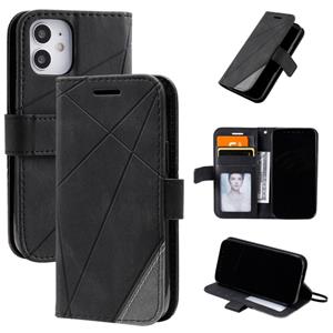 huismerk Voor iPhone 12 Skin Feel Splicing Horizontale Flip Lederen case met Holder & Card Slots & Wallet & Photo Frame(Zwart)