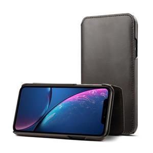 denior Olie Wax top-Grain koeienhuid horizontaal Flip lederen case voor de iPhone XR met kaart slots & portemonnee (zwart)