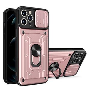 huismerk Sliding Camshield Card Phone Case For iPhone 13 Pro(Rose Gold)