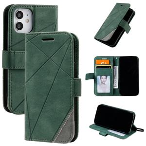 huismerk Voor iPhone 12 Skin Feel Splicing Horizontale Flip Lederen case met Holder & Card Slots & Wallet & Photo Frame(Groen)