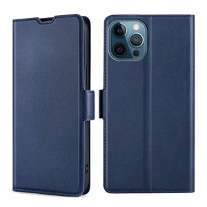 huismerk Ultra-dunne spanning Side Buckle PU + TPU Horizontale Flip Lederen Case met Houder & Card Slot voor iPhone 13 Pro (Blauw)