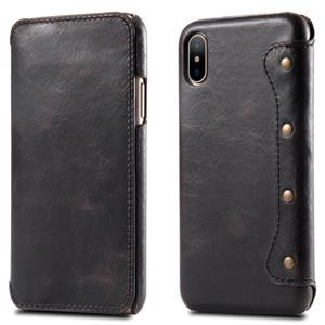 huismerk Olie Wax Top-graan koeienhuid horizontale Flip lederen case voor iPhone XS Max met kaartsleuven & portemonnee (zwart)