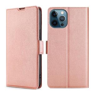 huismerk Ultra-dunne spanning Side Buckle PU + TPU Horizontale Flip Leren Case met Houder & Card Slot voor iPhone 13 Pro (Rose Gold)