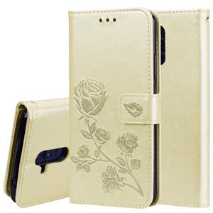 Huismerk Rose reliëf horizontale Flip PU lederen draagtas voor Huawei mate 20 lite met houder & kaartsleuven & portemonnee (goud)