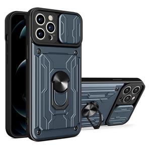 huismerk Sliding Camshield Card Phone Case For iPhone 13 Pro Max(Grey Blue)