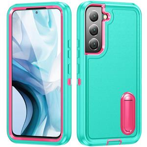 huismerk Voor Samsung Galaxy S22 + 5G 3 in 1 Rugged Holder Phone Case (Blue + Pink)