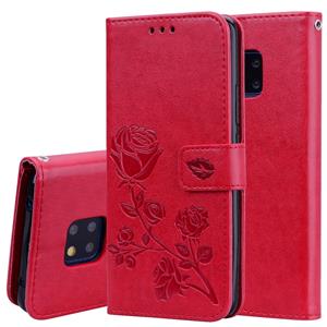 Huismerk Rose reliëf horizontale Flip PU lederen draagtas voor Huawei mate 20 Pro met houder & kaartsleuven & portemonnee (rood)