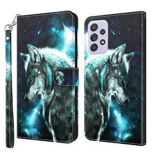 huismerk Voor Samsung Galaxy A52 5G / A52S 5G 3D-schilderpatroon TPU + PU lederen telefoonhoes (Wolf)