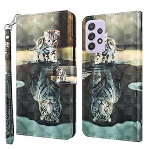 huismerk Voor Samsung Galaxy A52 5G / A52S 5G 3D-schilderpatroon TPU + PU lederen telefoonhoes (Cat Tiger)