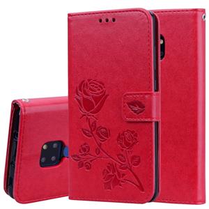 Huismerk Rose reliëf horizontale Flip PU lederen draagtas voor Huawei mate 20 met houder & kaartsleuven & portemonnee (rood)