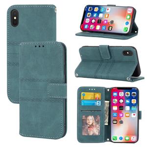 huismerk Reliëf gestreepte magnetische gesp PU + TPU horizontale flip lederen tas met houder & kaart slot & portemonnee en fotolijst & slinger voor iPhone XS