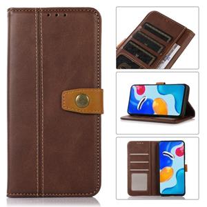 huismerk For Samsung Galaxy S22 5G Stitching Thread Calf Texture Leather Phone Case(Coffee)