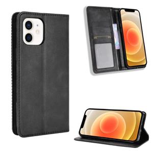 huismerk Magnetic Buckle Retro Patroon Horizontaal Flip Lederen Hoesje met Houder & Card Slot & Wallet voor iPhone mini(Zwart)