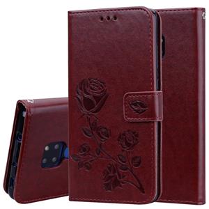 Huismerk Rose reliëf horizontale Flip PU lederen draagtas voor Huawei mate 20 met houder & kaartsleuven & portemonnee (bruin)