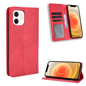 huismerk Magnetic Buckle Retro Patroon Horizontaal Flip Lederen Hoesje met Houder & Card Slot & Wallet voor iPhone mini(Rood)