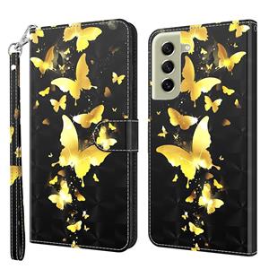 huismerk Voor Samsung Galaxy S22 5G 3D-schilderpatroon TPU + PU lederen telefoonhoes (gouden vlinder)